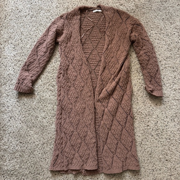 moon & madison Sweaters - Moon & Madison Long Brown Knit Open Cardigan Size XS